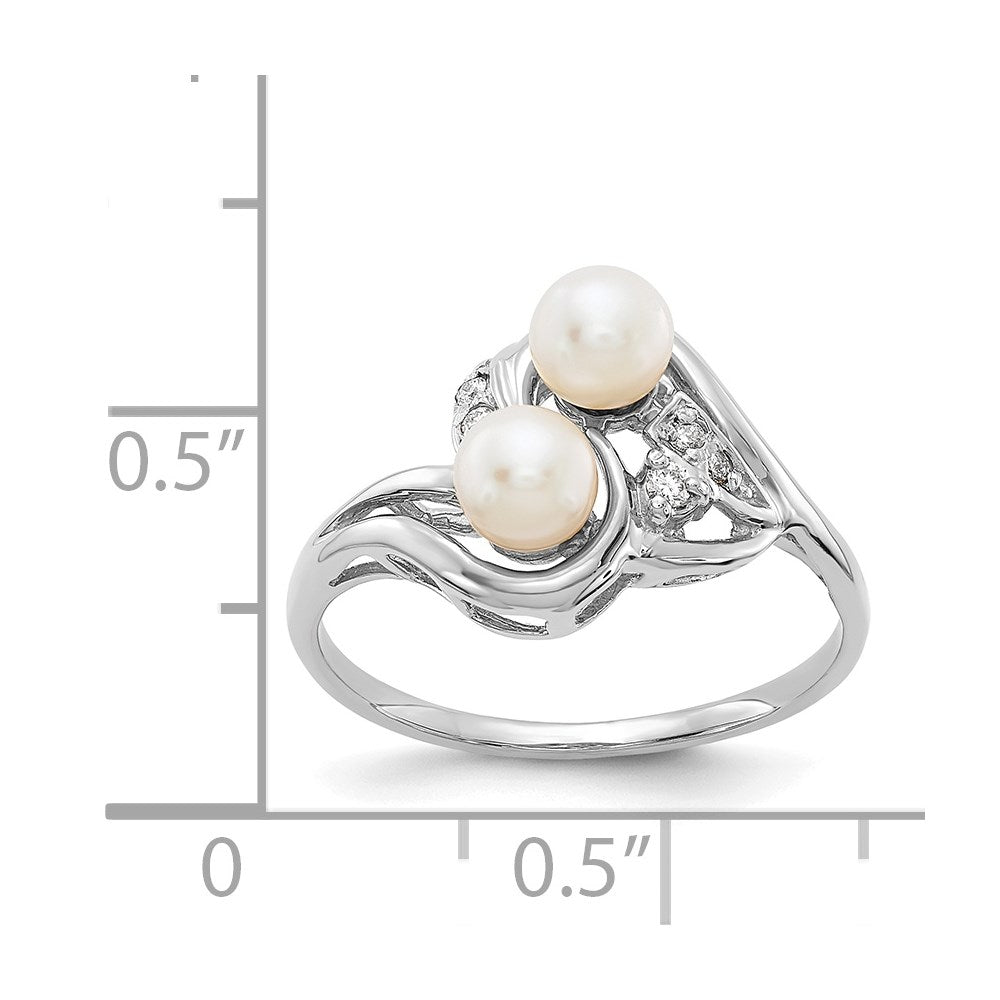 14K Weißgold 4.5mm Fw Zuchtperle Aaa Diamant Ring