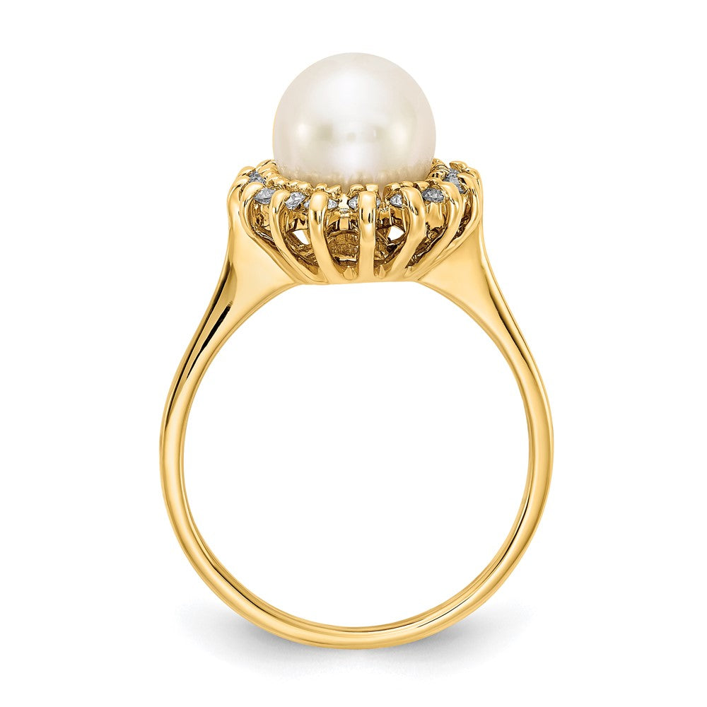 14K Gelbgold 7.5mm Fw Zuchtperle A Diamant Ring