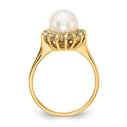 14K Gelbgold 7.5mm Fw Zuchtperle A Diamant Ring