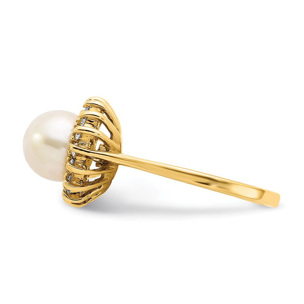 14K Gelbgold 7.5mm Fw Zuchtperle A Diamant Ring