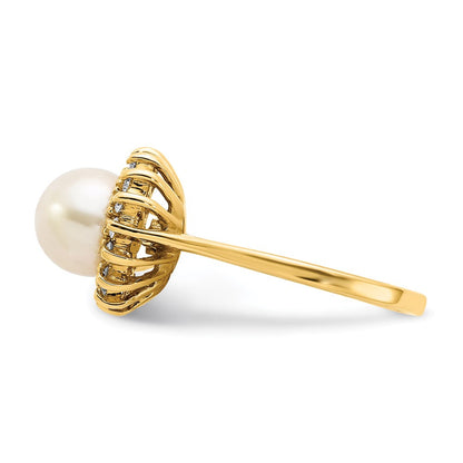 14K Gelbgold 7.5mm Fw Zuchtperle A Diamant Ring