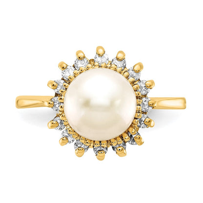 14K Gelbgold 7.5mm Fw Zuchtperle A Diamant Ring