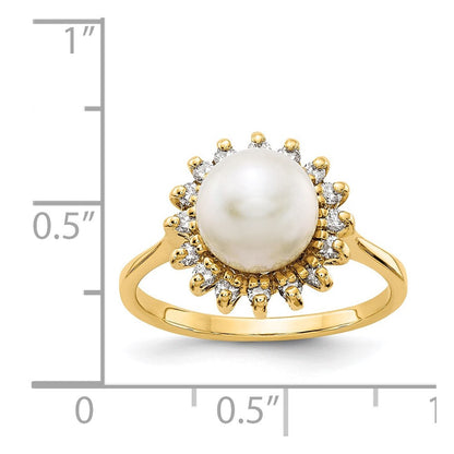14K Gelbgold 7.5mm Fw Zuchtperle A Diamant Ring