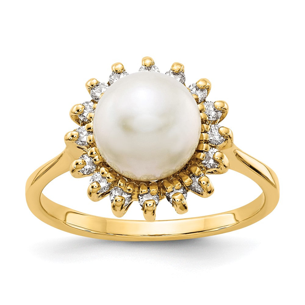 14K Gelbgold 7.5mm Fw Zuchtperle A Diamant Ring