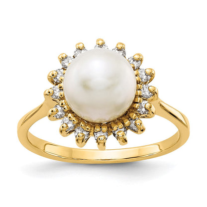14K Gelbgold 7.5mm Fw Zuchtperle A Diamant Ring
