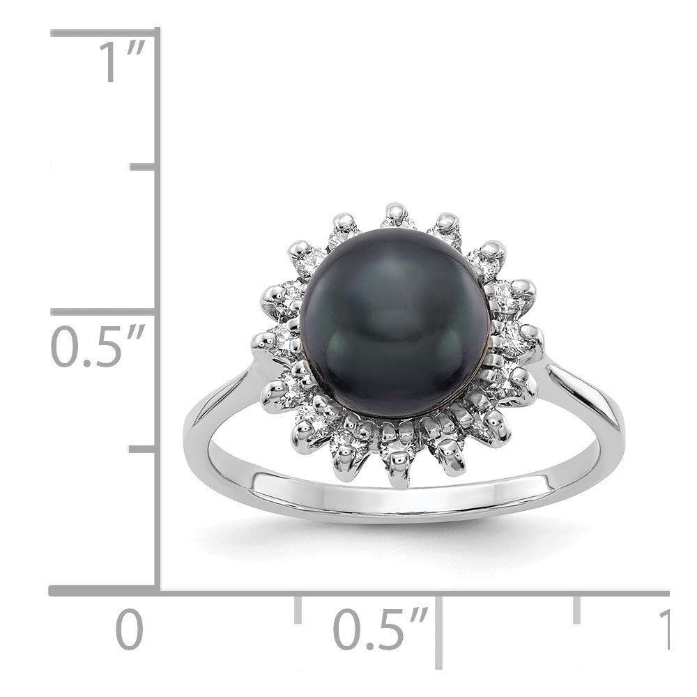 14K Weißgold 7.5mm Schwarz Fw Zuchtperle A Diamant Ring