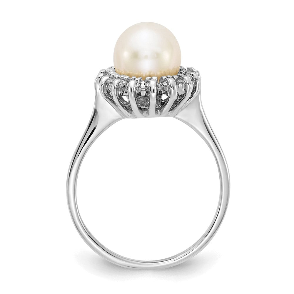 14K Weißgold 7.5mm Fw Zuchtperle A Diamant Ring