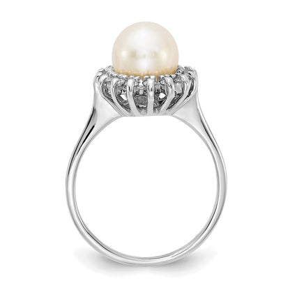 14K Weißgold 7.5mm Fw Zuchtperle A Diamant Ring