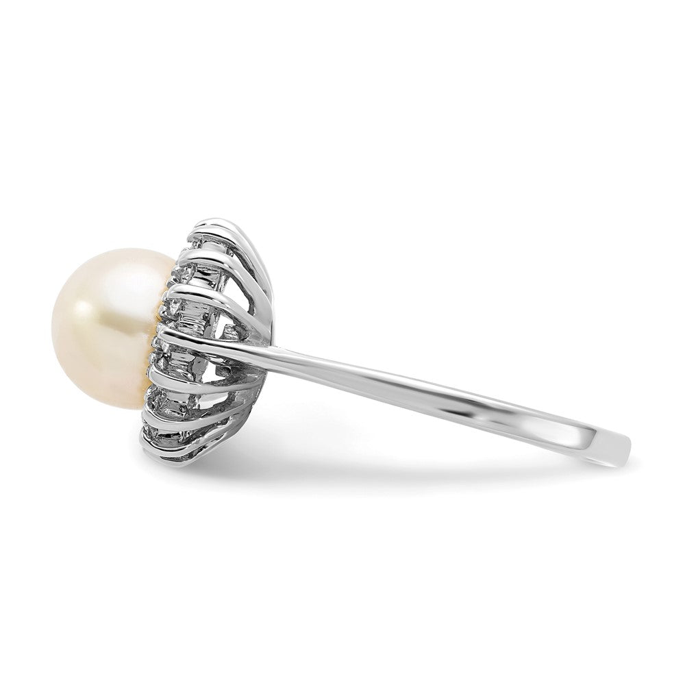 14K Weißgold 7.5mm Fw Zuchtperle A Diamant Ring