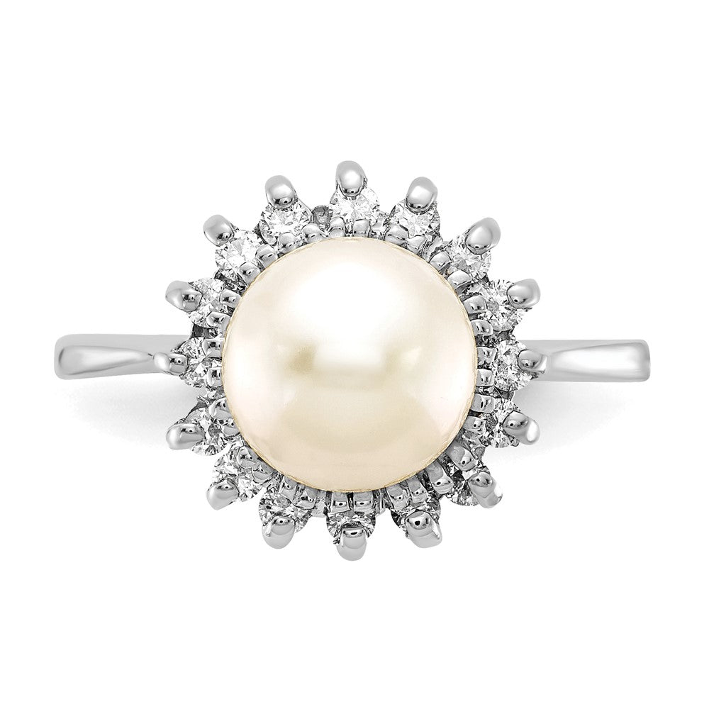 14K Weißgold 7.5mm Fw Zuchtperle A Diamant Ring