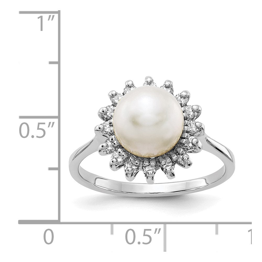 14K Weißgold 7.5mm Fw Zuchtperle A Diamant Ring