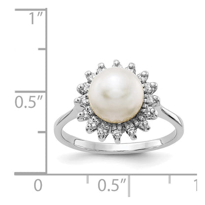14K Weißgold 7.5mm Fw Zuchtperle A Diamant Ring