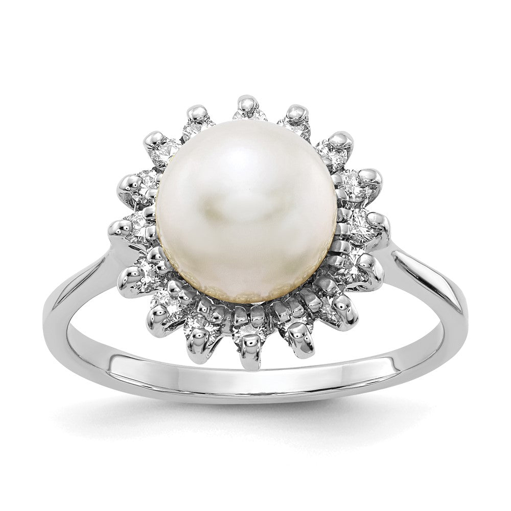 14K Weißgold 7.5mm Fw Zuchtperle A Diamant Ring