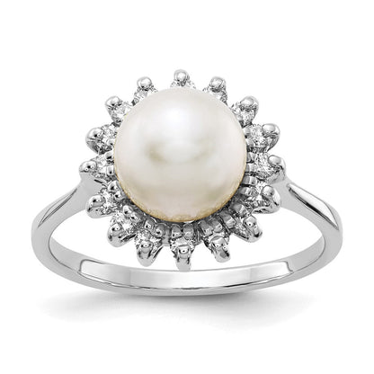 14K Weißgold 7.5mm Fw Zuchtperle A Diamant Ring