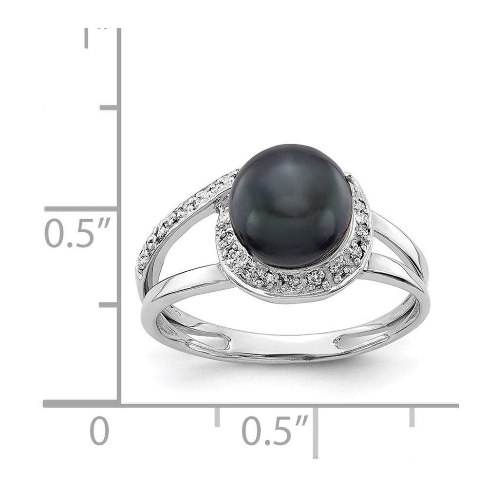 14K Weißgold 7.5mm Schwarz Fw Zuchtperle Aaa Diamant Ring