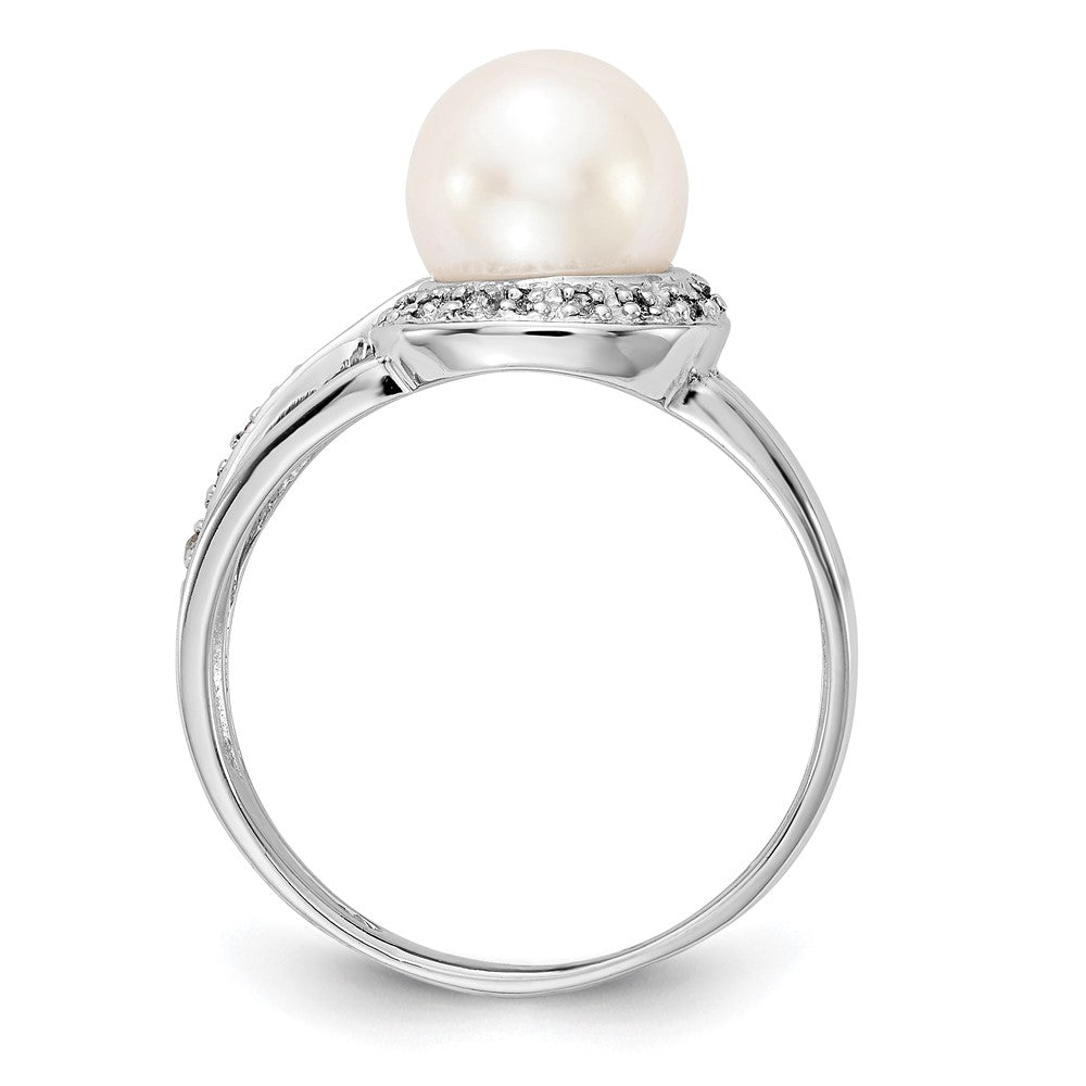 14K Weißgold 7.5mm Fw Zuchtperle Aa Diamant Ring