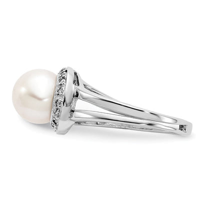 14K Weißgold 7.5mm Fw Zuchtperle A Diamant Ring