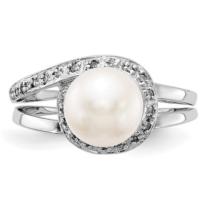 14K Weißgold 7.5mm Fw Zuchtperle A Diamant Ring