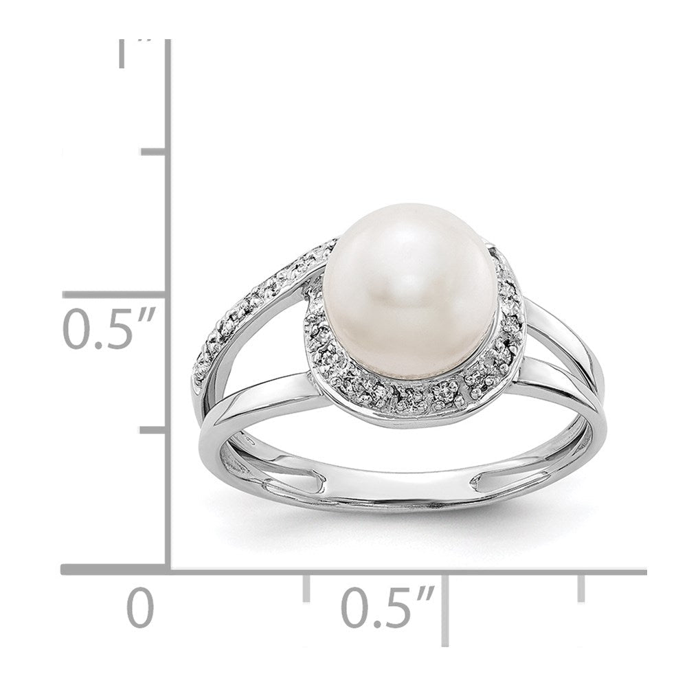 14K Weißgold 7.5mm Fw Zuchtperle Aa Diamant Ring