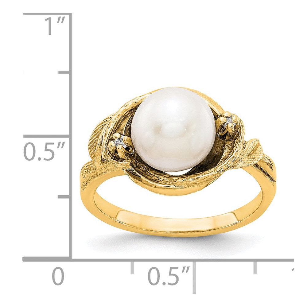 14K Gelbgold 7.5mm Fw Zuchtperle A Diamant Ring