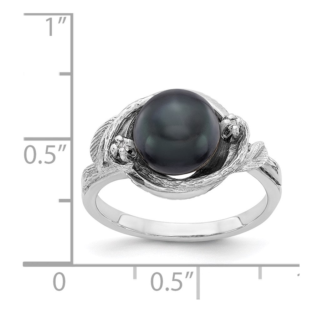 14K Weißgold 7.5mm Schwarz Fw Zuchtperle Vs Diamant Ring