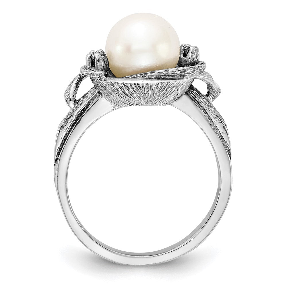 14K Weißgold 7.5mm Fw Zuchtperle Vs Diamant Ring
