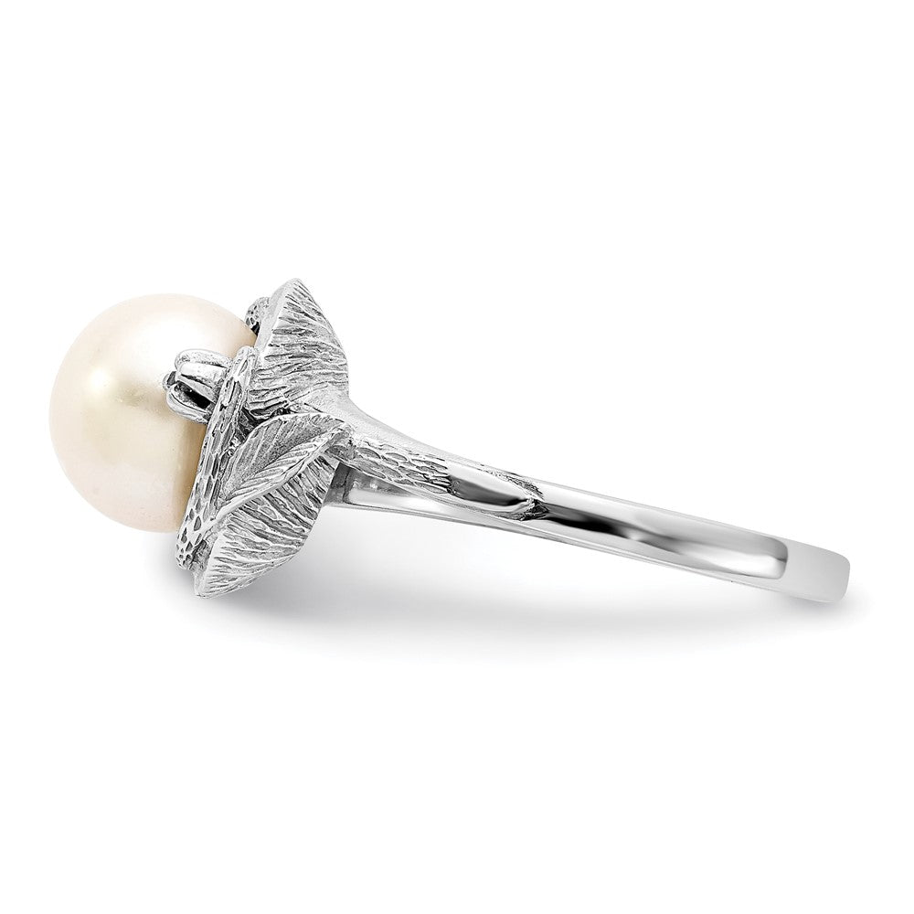 14K Weißgold 7.5mm Fw Zuchtperle Vs Diamant Ring