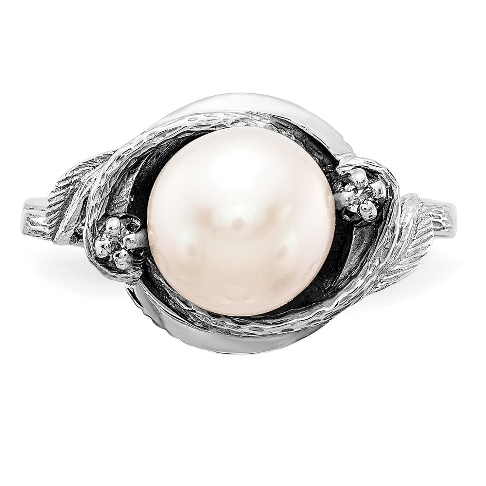 14K Weißgold 7.5mm Fw Zuchtperle A Diamant Ring