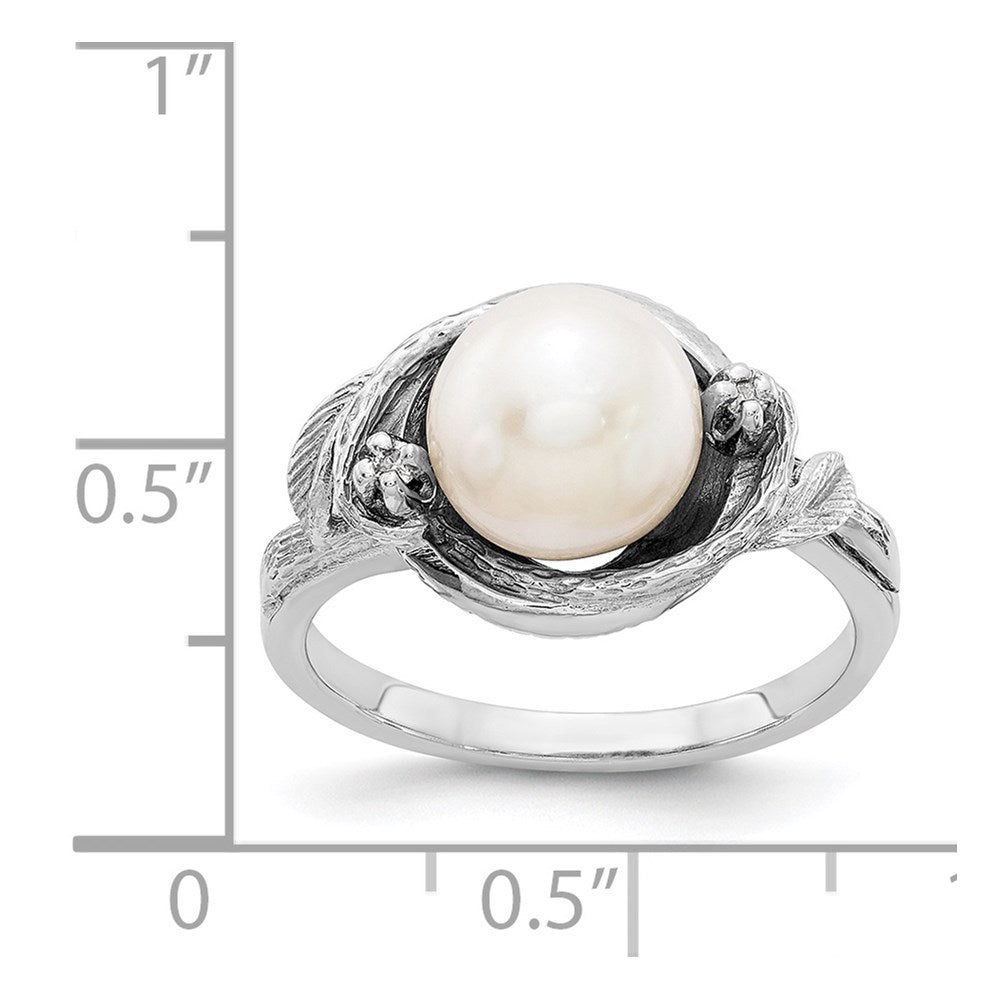 14K Weißgold 7.5mm Fw Zuchtperle Aa Diamant Ring