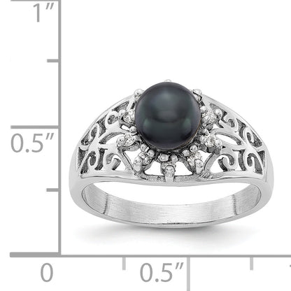 14K Weißgold 6mm Schwarz Fw Zuchtperle A Echt Diamant Ring