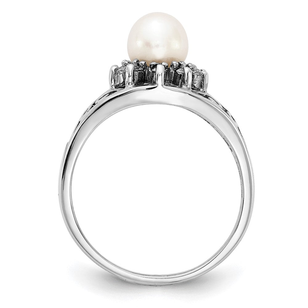 14K Weißgold 6mm Fw Zuchtperle Vs Diamant Ring