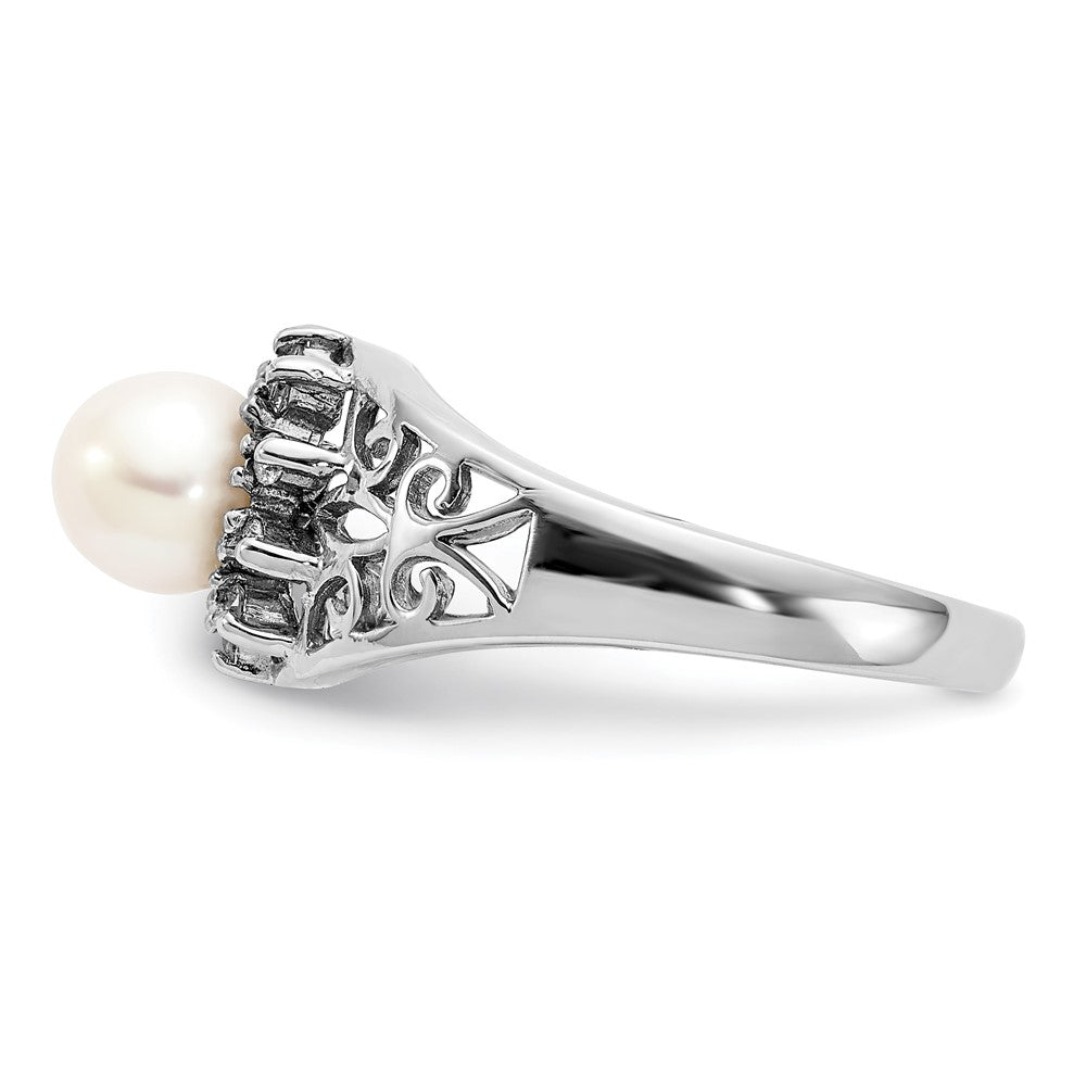 14K Weißgold 6mm Fw Zuchtperle Aaa Diamant Ring