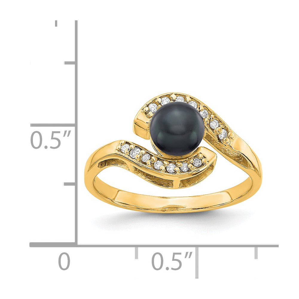 14K Gelbgold 5.5mm Schwarz Fw Zuchtperle A Echt Diamant Ring