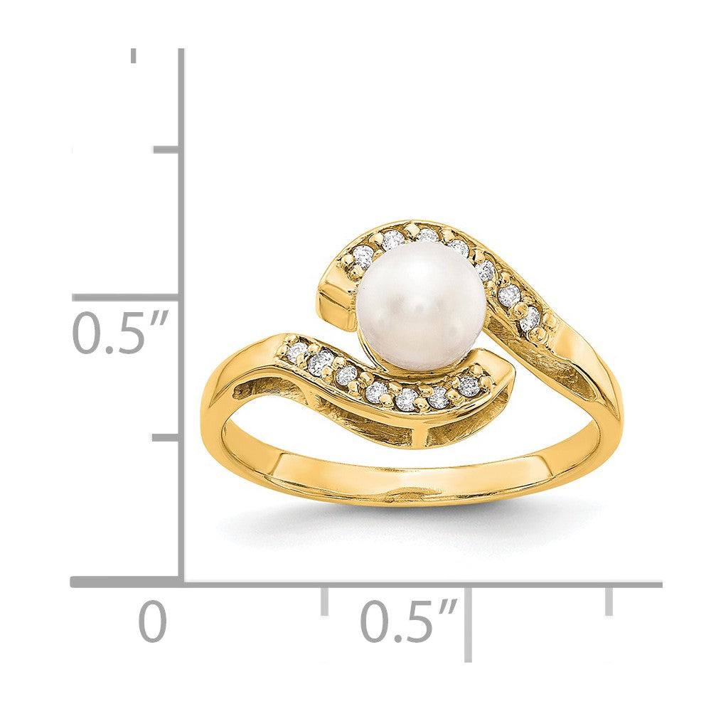 14K Gelbgold 5.5mm Fw Zuchtperle A Echt Diamant Ring