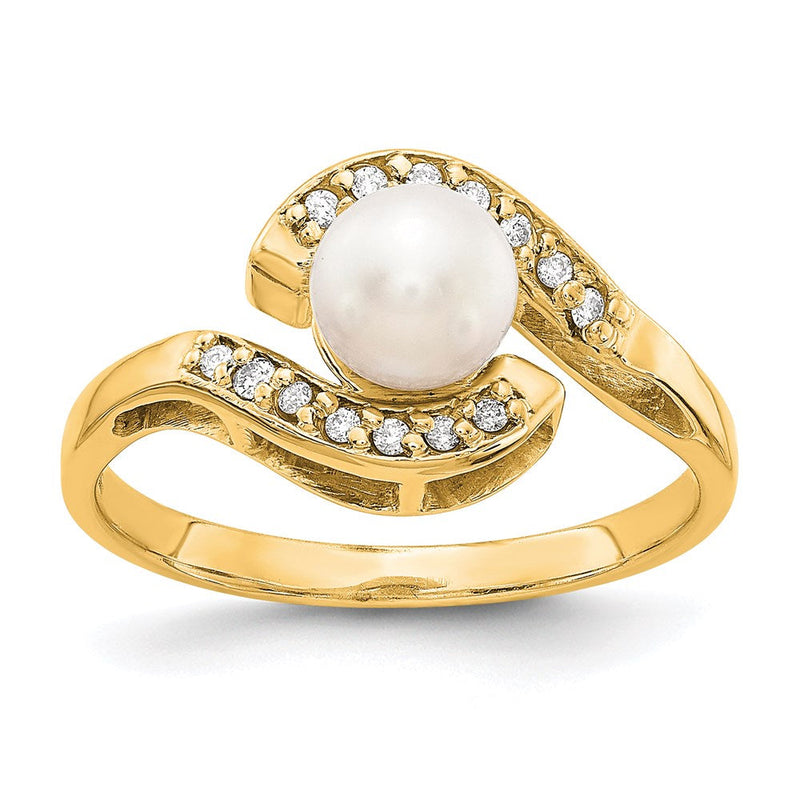 14K Gelbgold 5.5mm Fw Zuchtperle A Echt Diamant Ring