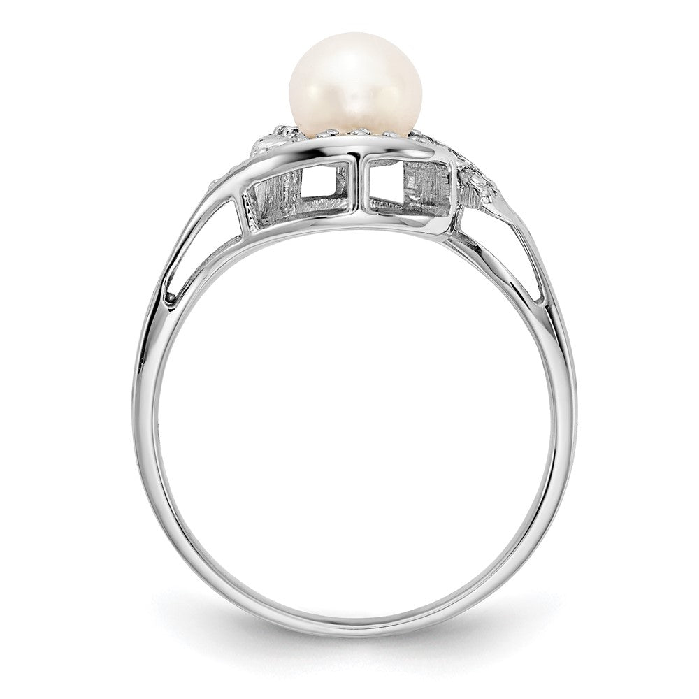 14K Weißgold 5.5mm Fw Zuchtperle A Echt Diamant Ring