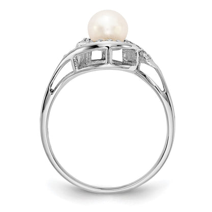 14K Weißgold 5.5mm Fw Zuchtperle A Echt Diamant Ring