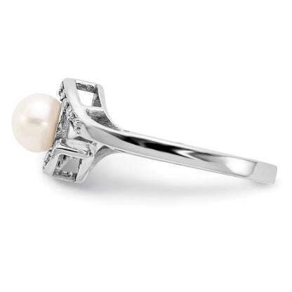 14K Weißgold 5.5mm Fw Zuchtperle A Echt Diamant Ring