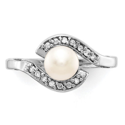 14K Weißgold 5.5mm Fw Zuchtperle A Echt Diamant Ring