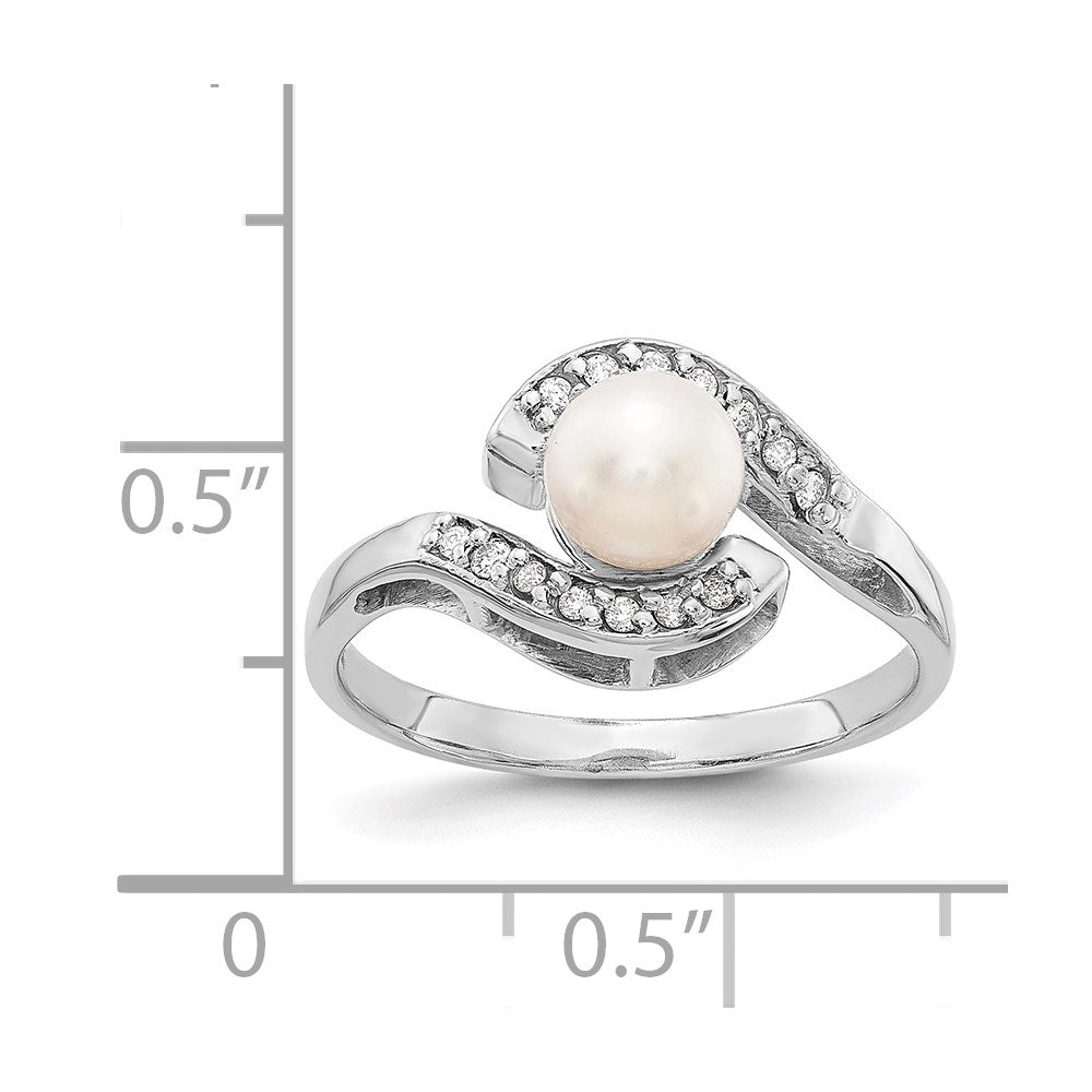14K Weißgold 5.5mm Fw Zuchtperle A Echt Diamant Ring