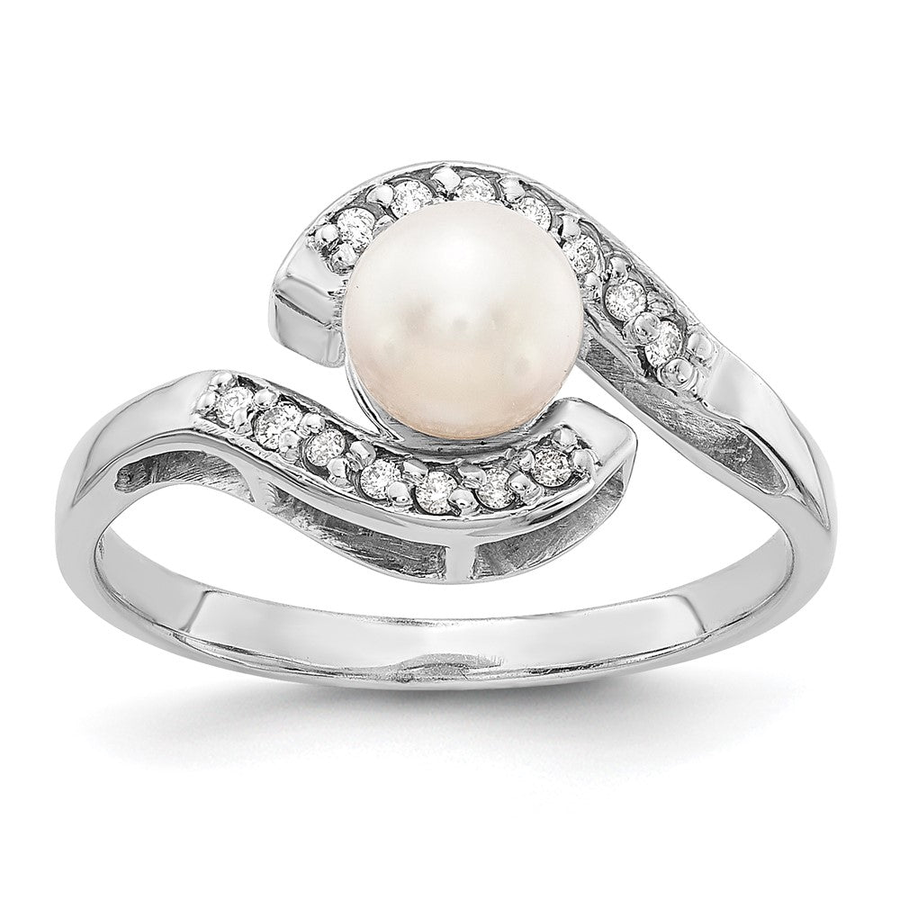 14K Weißgold 5.5mm Fw Zuchtperle A Echt Diamant Ring
