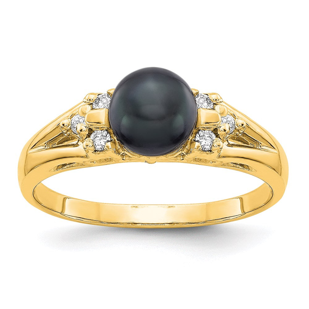 14K Gelbgold 6mm Schwarz Fw Zuchtperle A Echt Diamant Ring