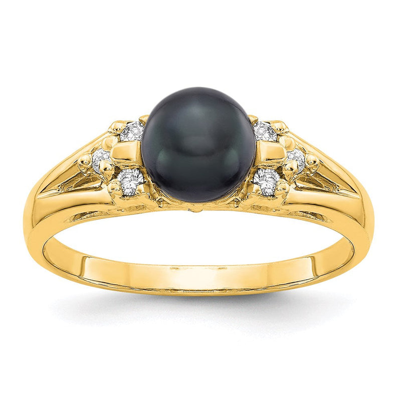 14K Gelbgold 6mm Schwarz Fw Zuchtperle A Echt Diamant Ring