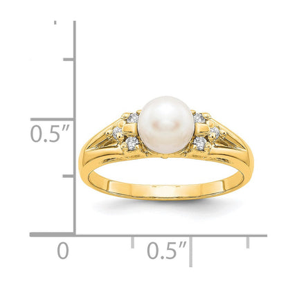14K Gelbgold 6mm Fw Zuchtperle A Echt Diamant Ring
