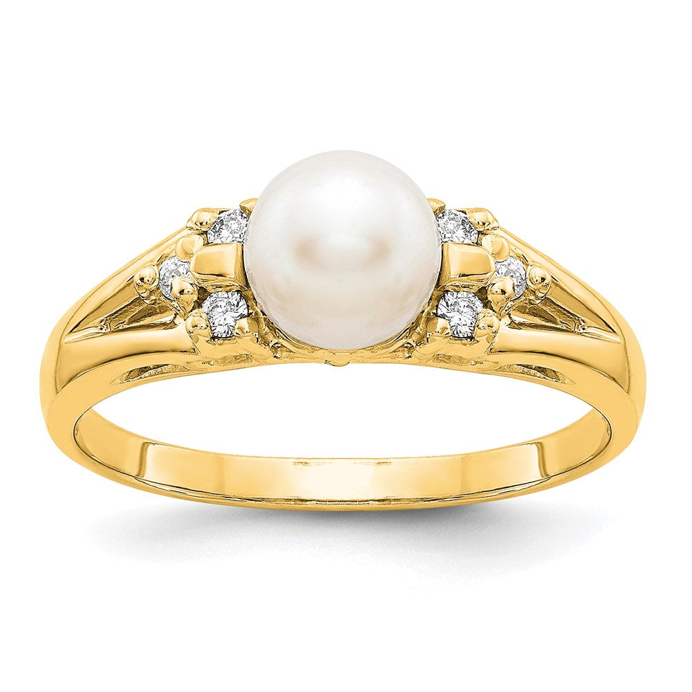 14K Gelbgold 6mm Fw Zuchtperle A Echt Diamant Ring