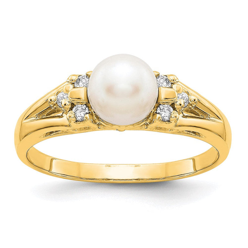14K Gelbgold 6mm Fw Zuchtperle A Echt Diamant Ring