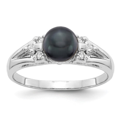 14K Weißgold 6mm Schwarz Fw Zuchtperle A Echt Diamant Ring