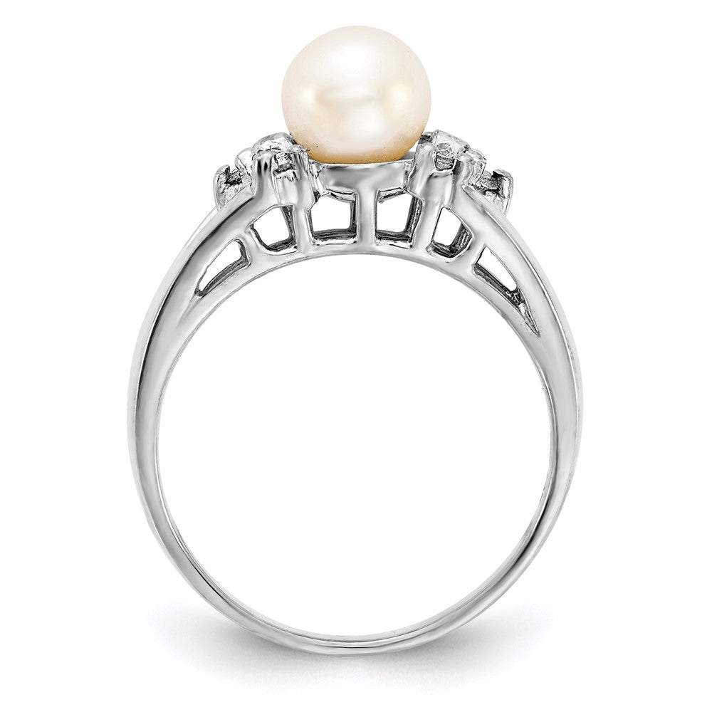14K Weißgold 6mm Fw Zuchtperle A Echt Diamant Ring