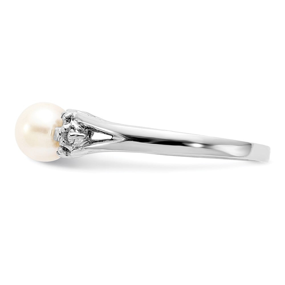 14K Weißgold 6mm Fw Zuchtperle A Echt Diamant Ring