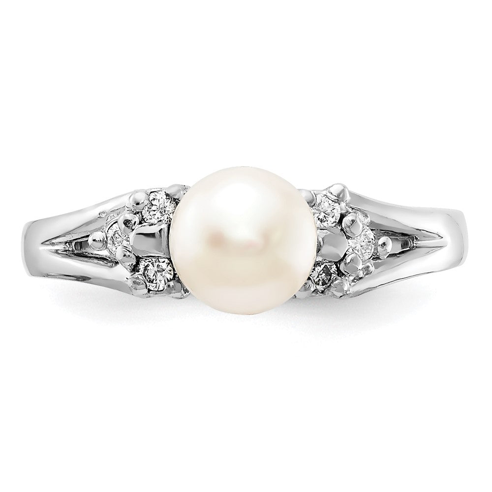14K Weißgold 6mm Fw Zuchtperle A Echt Diamant Ring